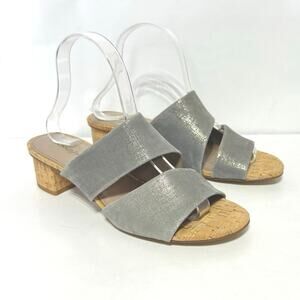 Donald Pliner Size 8.5 Margret Mule Slide Double Strap Metallic Gray Cork Sandal